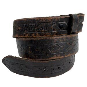 Vintage Southwest Style Embossed Distressed Leather Snap Belt Size 36